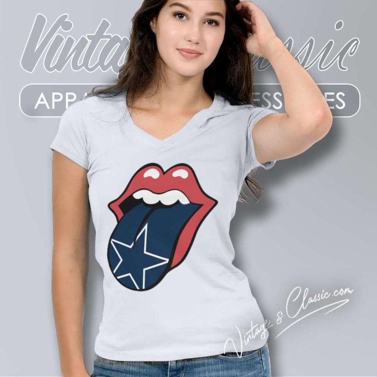 Dallas Cowboys The Rolling Stones Logo V Neck TShirt Dallas Cowboys The Rolling Stones Logo V Neck TShirt