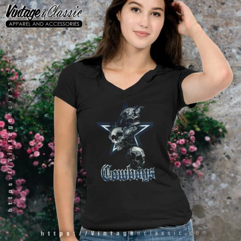 Dallas Cowboys Three Skull Football V Neck TShirt Dallas Cowboys Three Skull Football V Neck TShirt