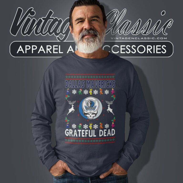Dallas Mavericks Grateful Dead Ugly Christmas Long Sleeve Tee Dallas Mavericks Grateful Dead Ugly Christmas Long Sleeve Tee