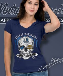 Dallas Mavericks Harley Davidson Skull V Neck TShirt