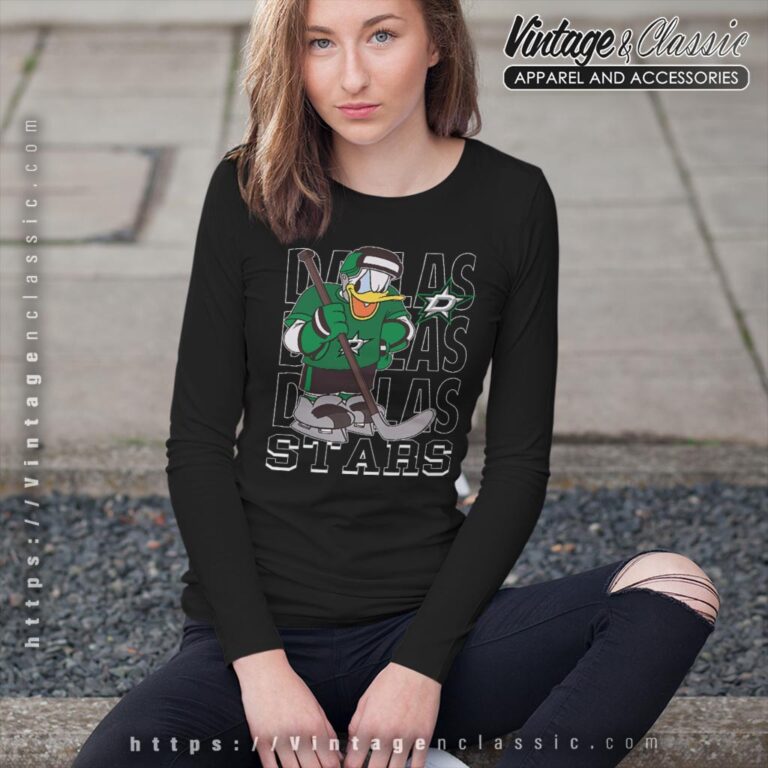 Dallas Stars Donald Duck Hockey Shirt Long Sleeve Tee Dallas Stars Donald Duck Hockey Shirt Long Sleeve Tee