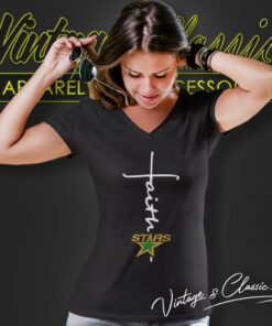 Dallas Stars Hockey Faith Cross Christian V Neck TShirt
