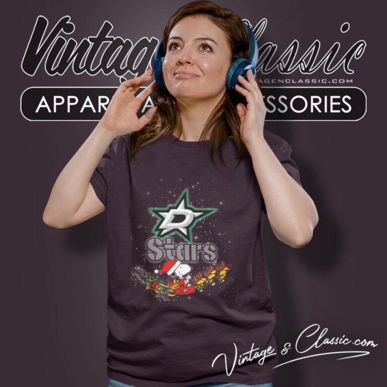 Dallas Stars Nhl Santa Snoopy And Woodstock Christmas Women T Shirt Dallas Stars Nhl Santa Snoopy And Woodstock Christmas Women T Shirt
