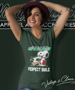 Dallas Stars Snoopy Perfect Smile The Peanuts Movie Hockey V Neck TShirt