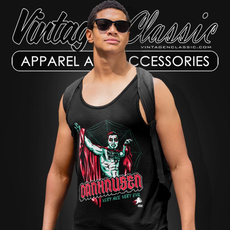 Danhausen Very Nice Very Evil Aew Tank Top Racerback Danhausen Very Nice Very Evil Aew Tank Top Racerback