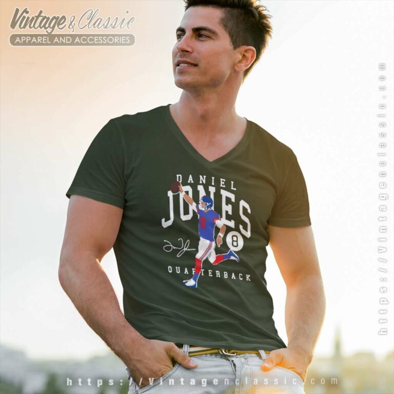 Daniel Jones Giants Quarterback Signature V Neck TShirt Daniel Jones Giants Quarterback Signature V Neck TShirt