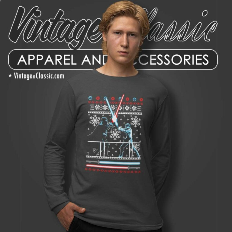 Darth Vader Star Wars Lightsaber Battle Christmas Ugly Long Sleeve Tee Darth Vader Star Wars Lightsaber Battle Christmas Ugly Long Sleeve Tee