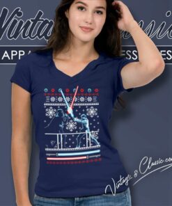 Darth Vader Star Wars Lightsaber Battle Christmas Ugly V Neck TShirt