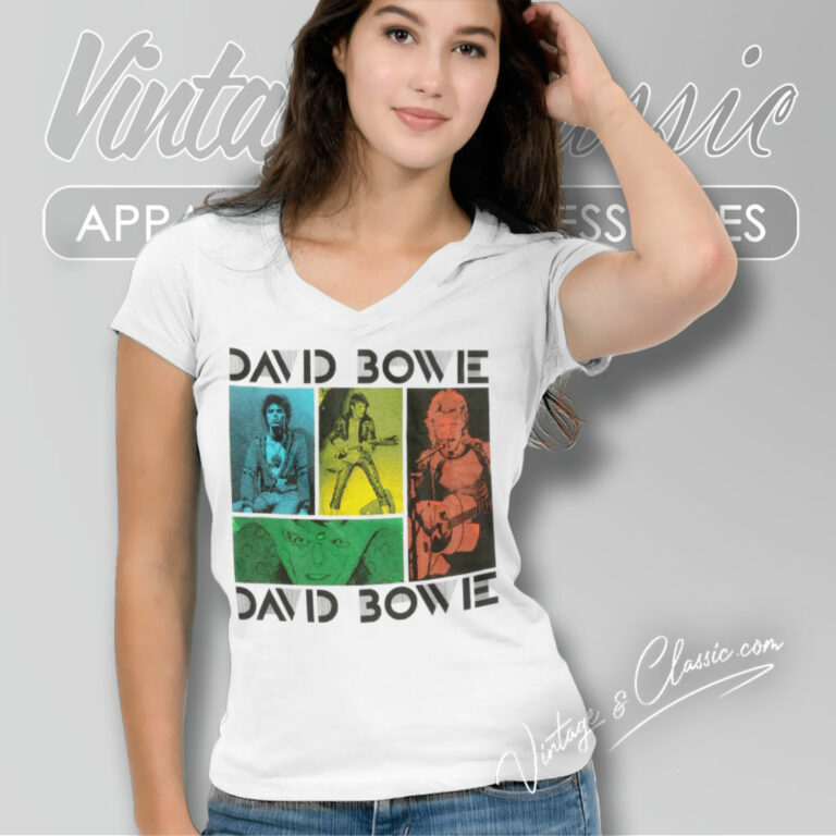 David Bowie Colored Squares V Neck TShirt David Bowie Colored Squares V Neck TShirt