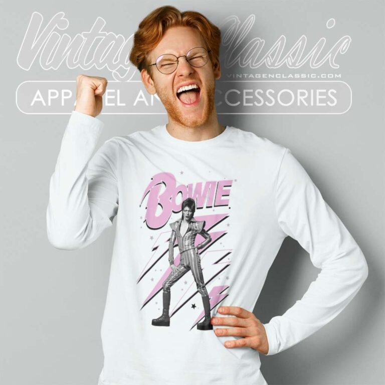 David Bowie Pink Lightning Starman Long Sleeve Tee David Bowie Pink Lightning Starman Long Sleeve Tee