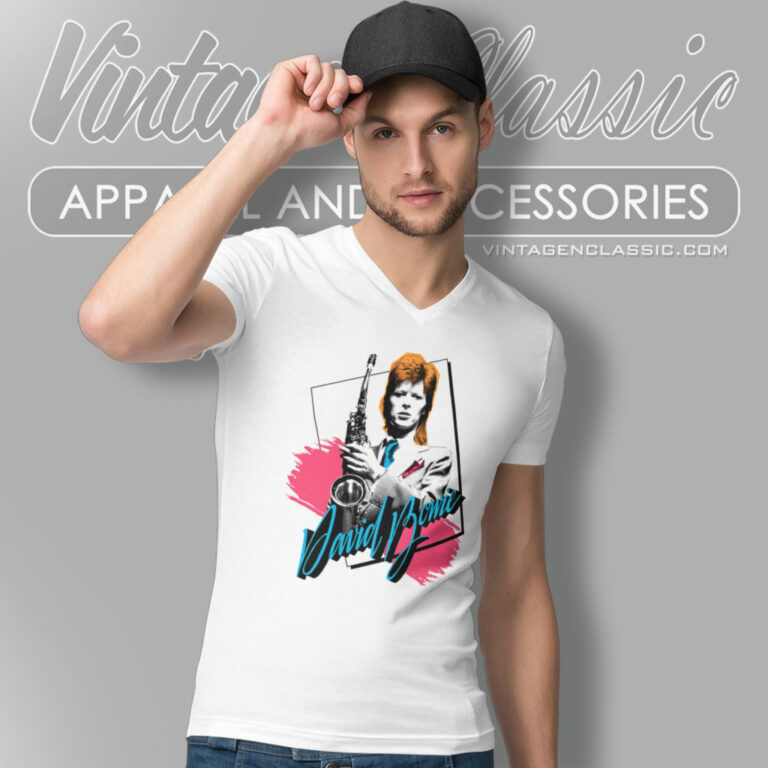 David Bowie Sax Color Blocking V Neck TShirt David Bowie Sax Color Blocking V Neck TShirt