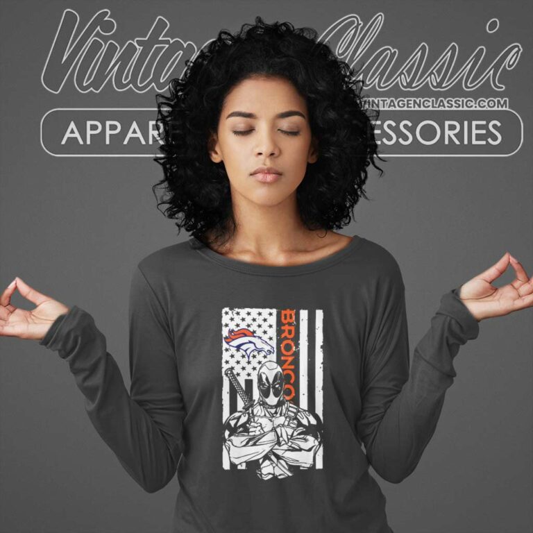 Deadpool Flag Denver Broncos Long Sleeve Tee Deadpool Flag Denver Broncos Long Sleeve Tee