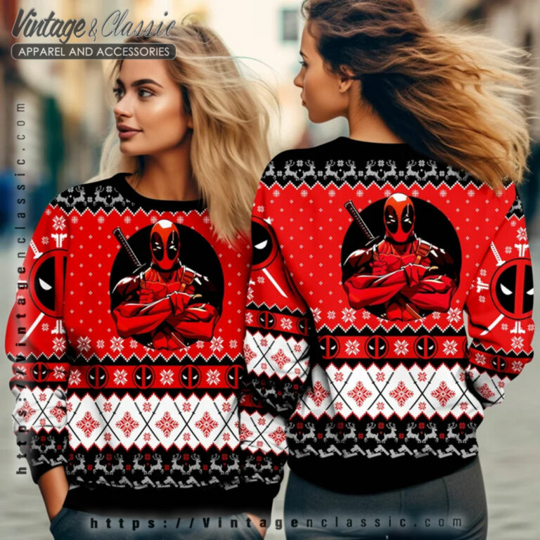 Deadpool Superhero Ugly Sweater womens Ugly Christmas Sweater Deadpool Superhero Ugly Sweater womens Ugly Christmas Sweater