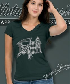 Death White Logo V Neck TShirt