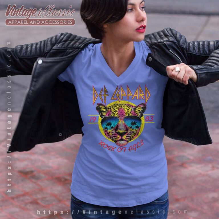 Def Leppard Sunglasses Leppard V Neck TShirt Def Leppard Sunglasses Leppard V Neck TShirt