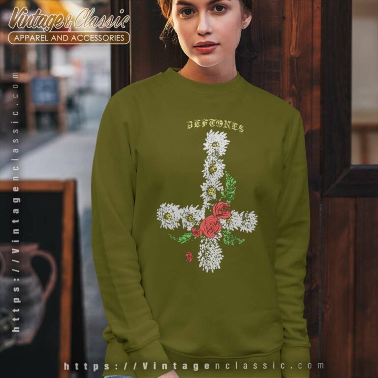 Deftones Shirt Floral Upside Down Cross Sweatshirt Deftones Shirt Floral Upside Down Cross Sweatshirt