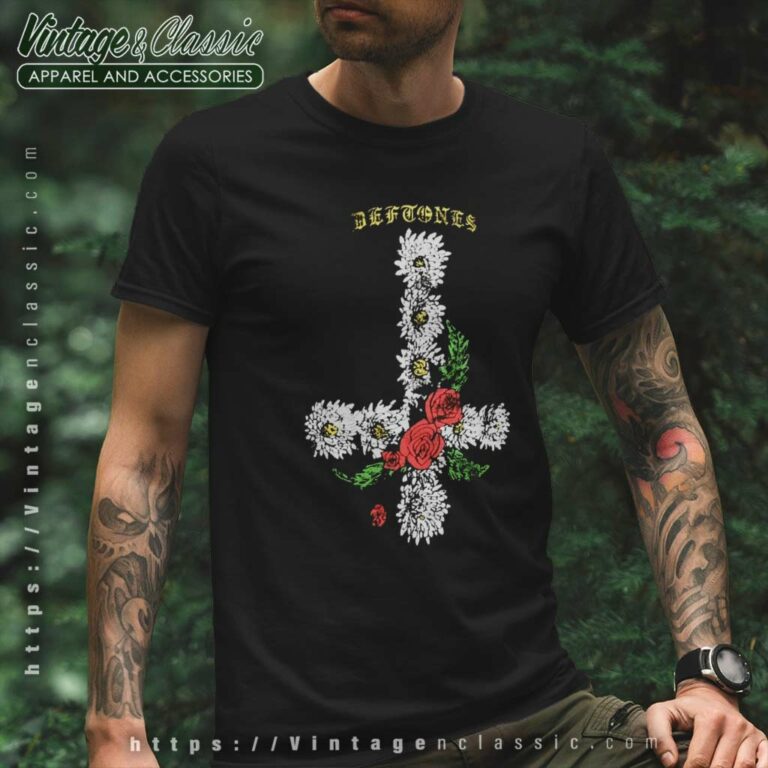 Deftones Shirt Floral Upside Down Cross T Shirt Deftones Shirt Floral Upside Down Cross T Shirt