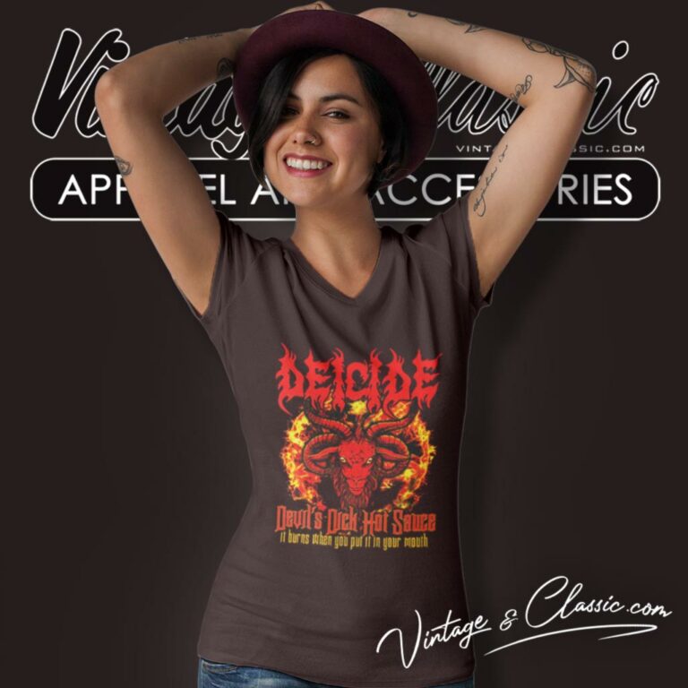 Deicide Shirt Devils Dick Hot Sauce V Neck TShirt Deicide Shirt Devils Dick Hot Sauce V Neck TShirt
