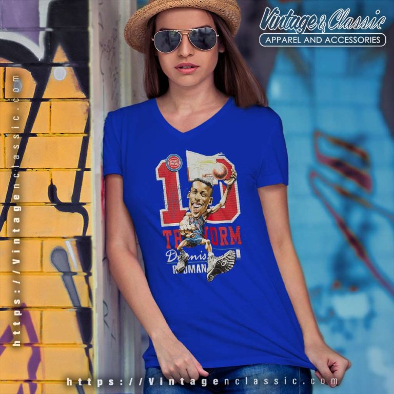 Dennis Rodman Detroit Pistons Mitchell Ness Hardwood Classics Caricature V Neck TShirt Dennis Rodman Detroit Pistons Mitchell Ness Hardwood Classics Caricature V Neck TShirt