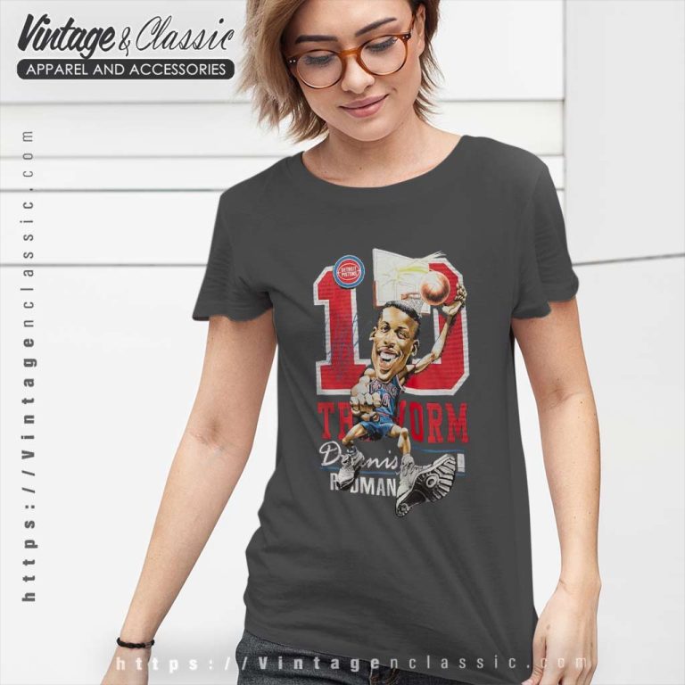 Dennis Rodman Detroit Pistons Mitchell Ness Hardwood Classics Caricature Women TShirt Dennis Rodman Detroit Pistons Mitchell Ness Hardwood Classics Caricature Women TShirt