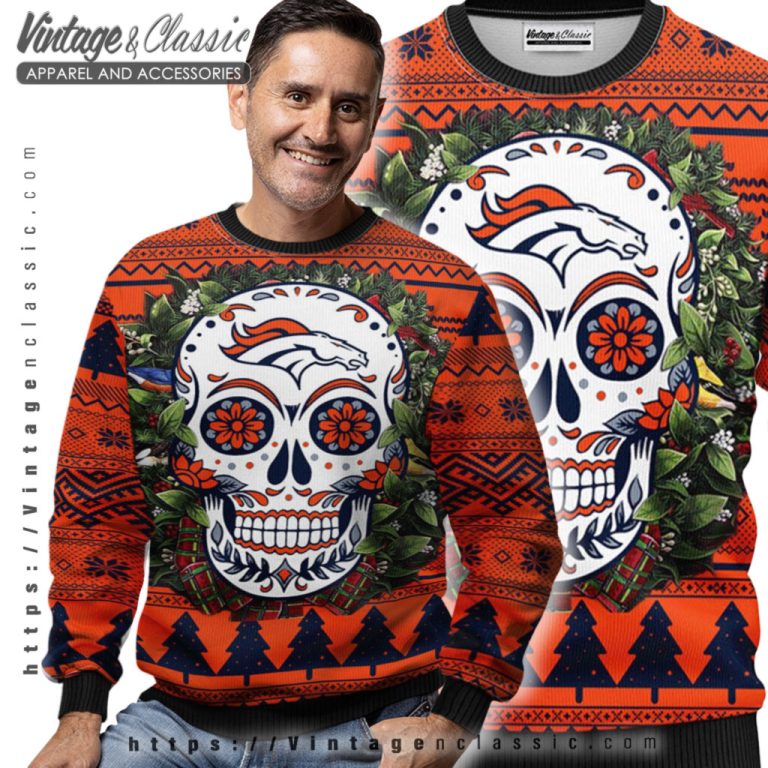 Denver Broncos Skull Ugly Christmas Sweater Men Ugly Sweater Denver Broncos Skull Ugly Christmas Sweater Men Ugly Sweater