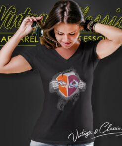 Denver Broncos Colorado Avalanche Inside My Heart Logo V Neck TShirt