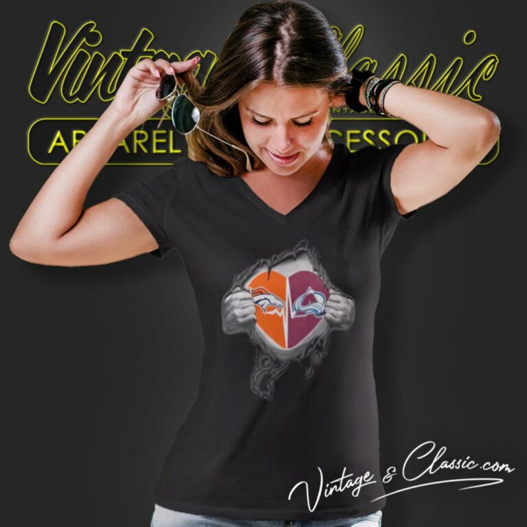 Denver Broncos Colorado Avalanche Inside My Heart Logo V Neck TShirt Denver Broncos Colorado Avalanche Inside My Heart Logo V Neck TShirt