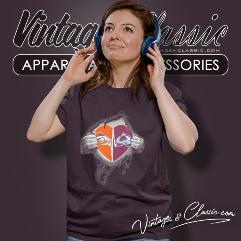 Denver Broncos Colorado Avalanche Inside My Heart Logo Women T Shirt Denver Broncos Colorado Avalanche Inside My Heart Logo Women T Shirt