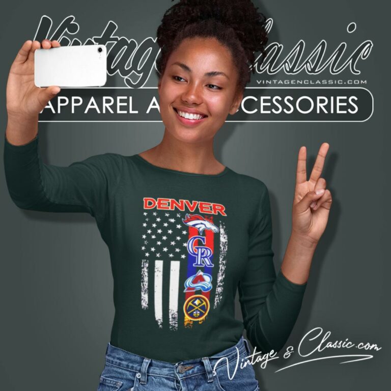 Denver Broncos Colorado Rockies Colorado Avalanche Nuggets Logo America Long Sleeve Tee Denver Broncos Colorado Rockies Colorado Avalanche Nuggets Logo America Long Sleeve Tee