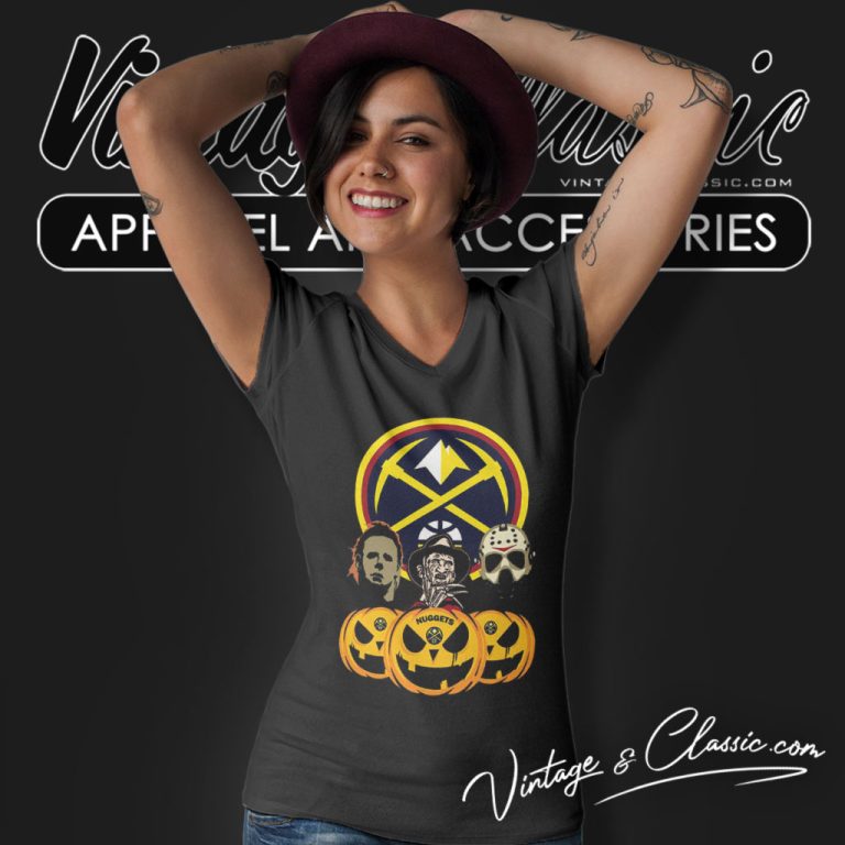 Denver Nugget Freddy Krueger Michael Myers Jason Voorhees Pumpkin Halloween V Neck TShirt Denver Nugget Freddy Krueger Michael Myers Jason Voorhees Pumpkin Halloween V Neck TShirt