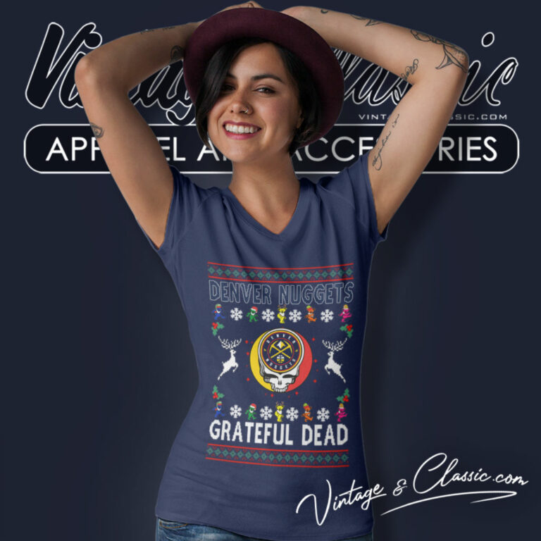 Denver Nuggets Grateful Dead Ugly Christmas V Neck TShirt Denver Nuggets Grateful Dead Ugly Christmas V Neck TShirt