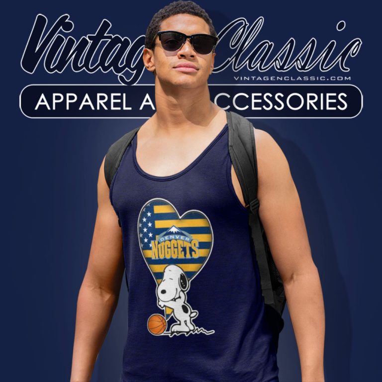 Denver Nuggets Snoopy Hug Heart American Flag Tank Top Racerback Denver Nuggets Snoopy Hug Heart American Flag Tank Top Racerback