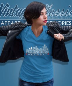 Detroit Basketball Team All Time Legends Detroit City Skyline V Neck TShirt