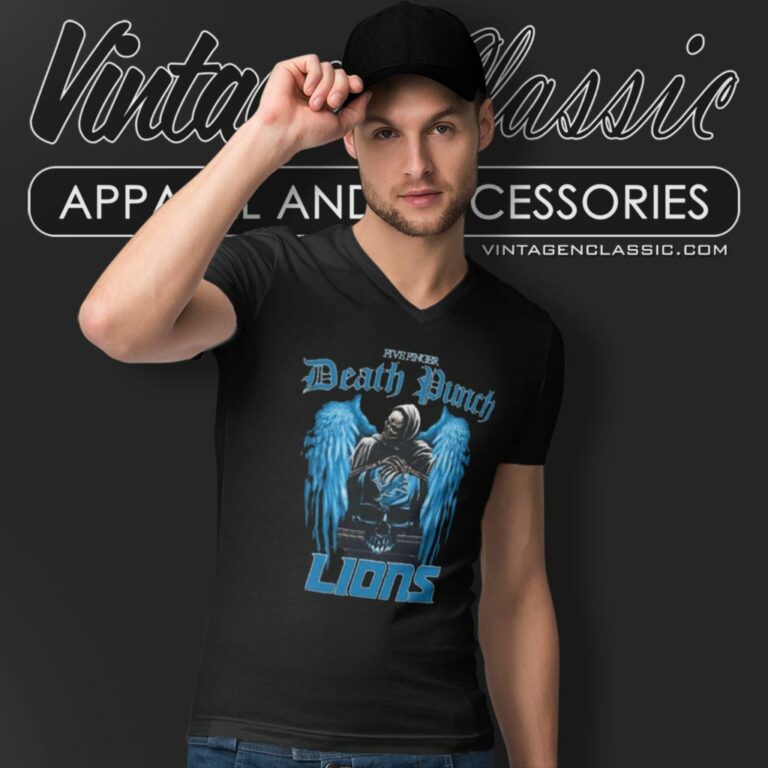 Detroit Lions Five Finger Death Punch V Neck TShirt Detroit Lions Five Finger Death Punch V Neck TShirt