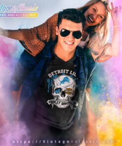 Detroit Lions Harley Davidson Skull V Neck TShirt