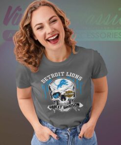 Detroit Lions Harley Davidson Skull Women TShirt