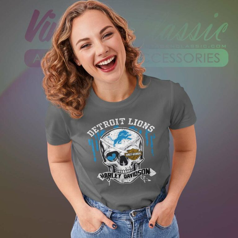 Detroit Lions Harley Davidson Skull Women TShirt Detroit Lions Harley Davidson Skull Women TShirt
