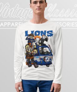 Detroit Lions Horror Movies Characters Halloween Shirt Long Sleeve Tee