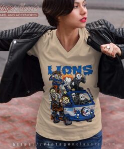 Detroit Lions Horror Movies Characters Halloween Shirt V Neck TShirt