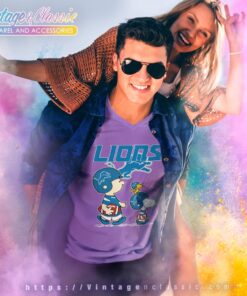 Detroit Lions Lets Play Football Together Snoopy Shirt V Neck TShirt