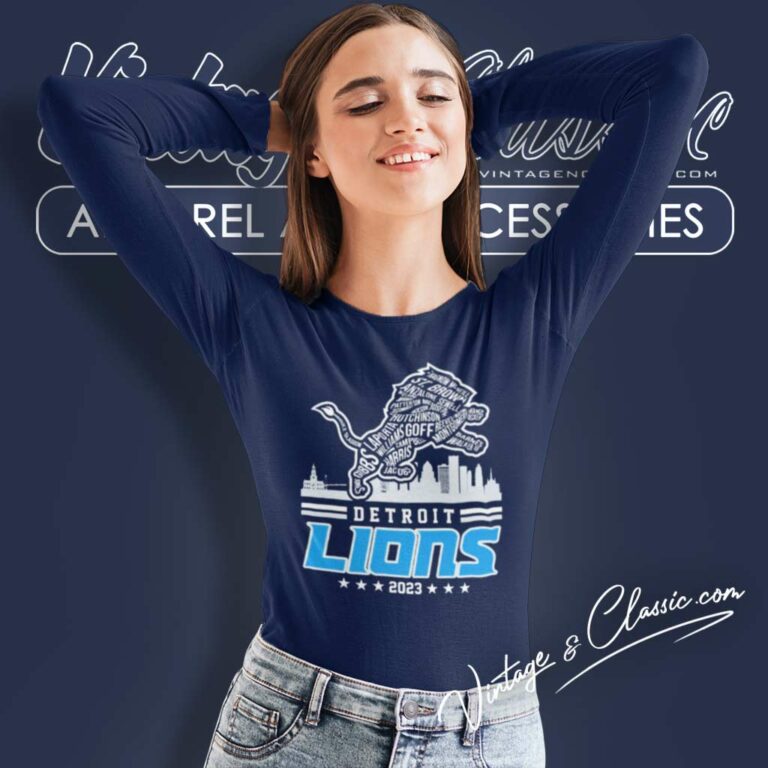 Detroit Lions Logo Players Name Skyline 2023 Long Sleeve Tee Detroit Lions Logo Players Name Skyline 2023 Long Sleeve Tee