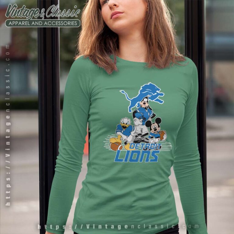 Detroit Lions Mickey Mouse Donald Duck Goofy Long Sleeve Tee Detroit Lions Mickey Mouse Donald Duck Goofy Long Sleeve Tee
