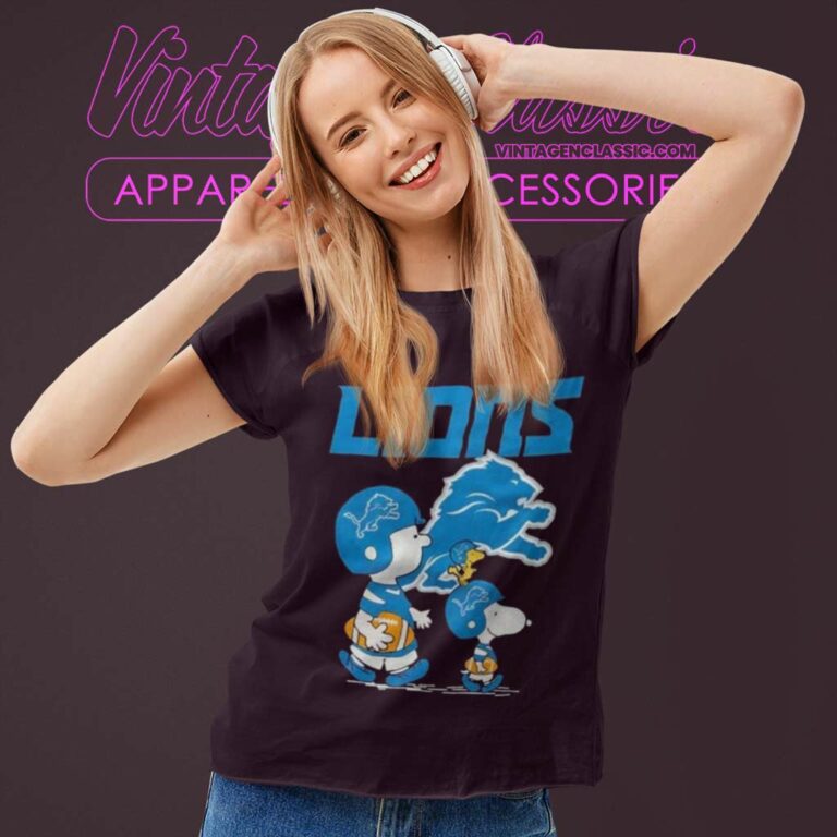 Detroit Lions Peanuts Snoopy Charlie Brown And Woodstock Women TShirt Detroit Lions Peanuts Snoopy Charlie Brown And Woodstock Women TShirt