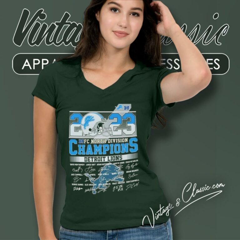 Detroit Lions Shirt 2023 Nfc North Division Champions Signatures V Neck TShirt Detroit Lions Shirt 2023 Nfc North Division Champions Signatures V Neck TShirt