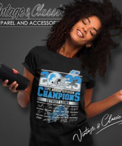 Detroit Lions Shirt 2023 Nfc North Division Champions Signatures Women T Shirt