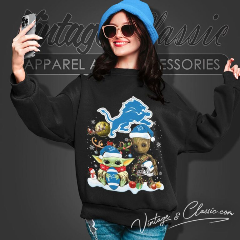 Detroit Lions Shirt Baby Yoda And Groot Santa Christmas Sweatshirt Detroit Lions Shirt Baby Yoda And Groot Santa Christmas Sweatshirt