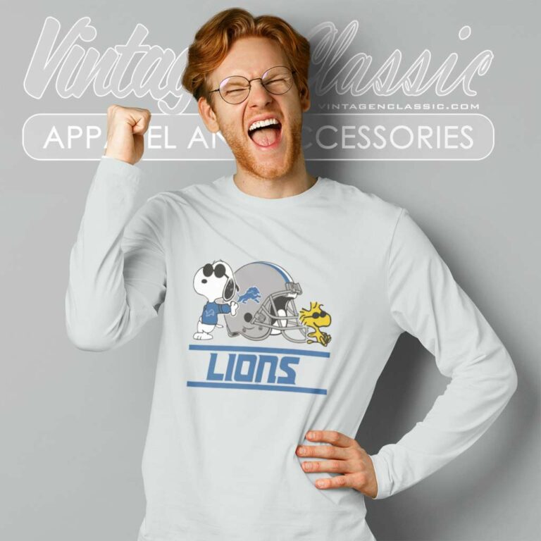 Detroit Lions Snoopy And Woodstock Helmet Long Sleeve Tee Detroit Lions Snoopy And Woodstock Helmet Long Sleeve Tee