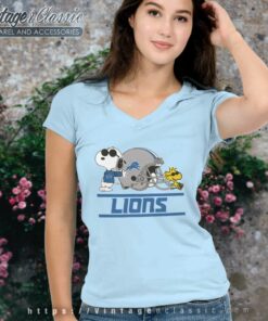 Detroit Lions Snoopy And Woodstock Helmet V Neck TShirt