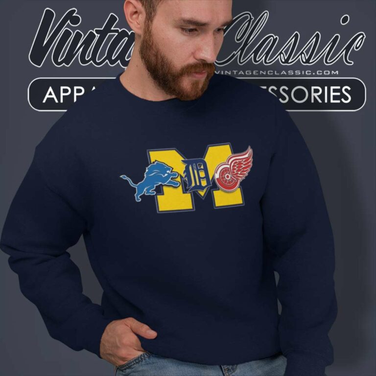 Detroit Michigan Combined Logos Lions Tigers Red Wings Sweatshirt Detroit Michigan Combined Logos Lions Tigers Red Wings Sweatshirt