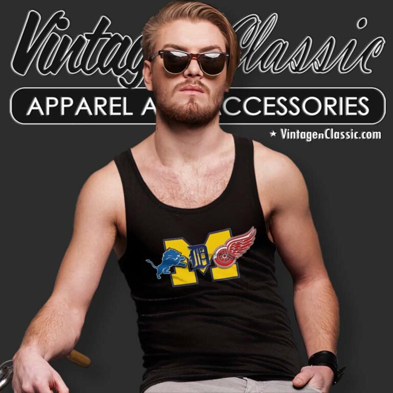 Detroit Michigan Combined Logos Lions Tigers Red Wings Tank Top Racerback Detroit Michigan Combined Logos Lions Tigers Red Wings Tank Top Racerback